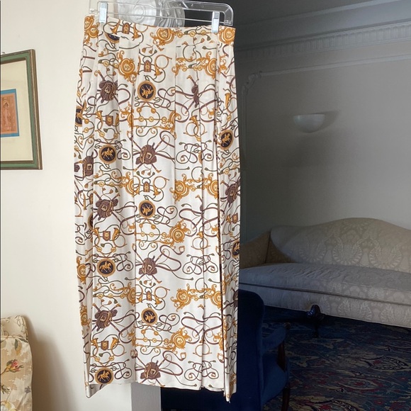 Alexander Campbell 2 pieces Brown & Gold Equestrian Hunt Print Blouse & Skirt 12 - Picture 4 of 16